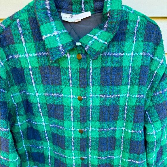 Steve Madden size L The Belle Plaid Lined Shacket Jacket - pine green - Picture 4 of 13